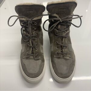 Ralph Lauren Purple Label Seaham II Gray Suede Shearling Sneakers Sz 10